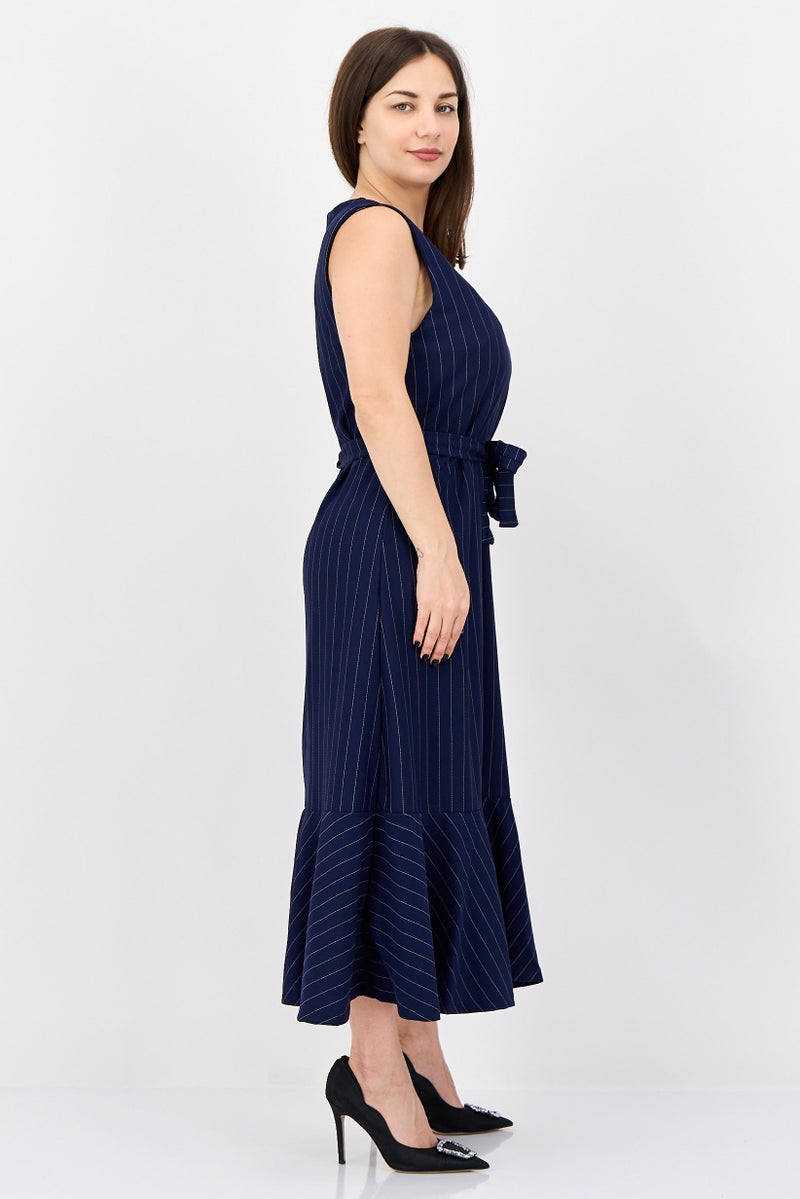 trendyol Women Micro Stripe Maxi Dress, Navy - Image 2